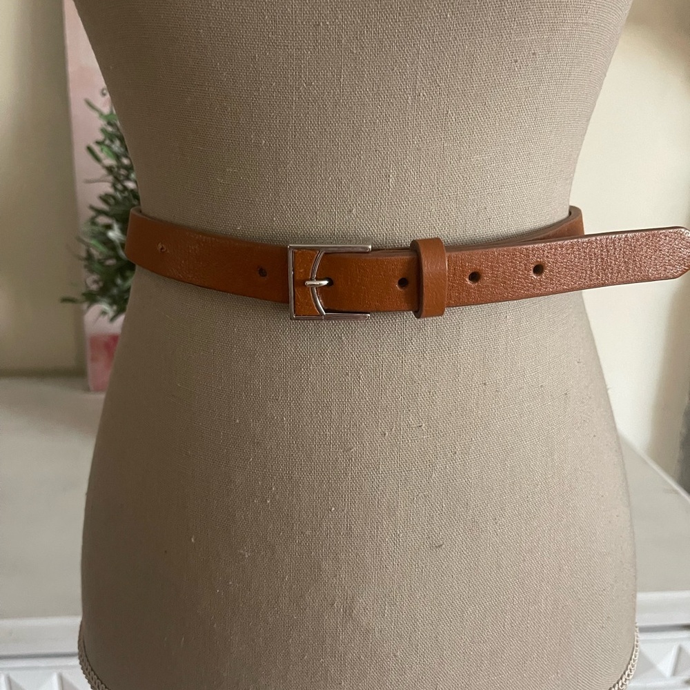 Lauren Ralph Lauren Tan Leather Belt with Silver Tone Buckle